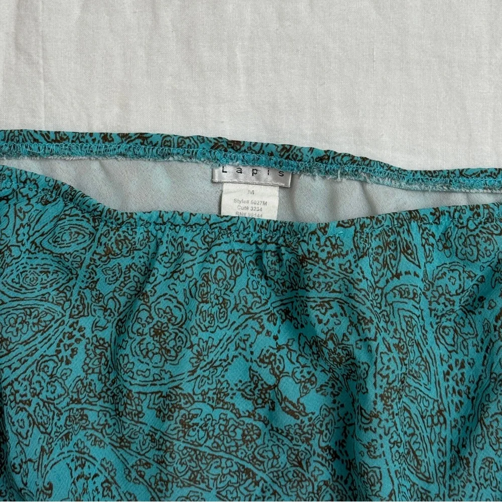 Vintage Y2K 90’s Asymmetrical Ruffle Hem Lapis Blue Floral Print Skirt Size M